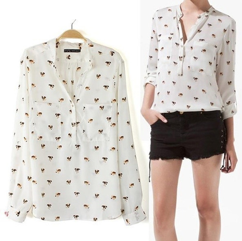 Blusa Blanca Diseño Perritos Talla M Nueva Importada