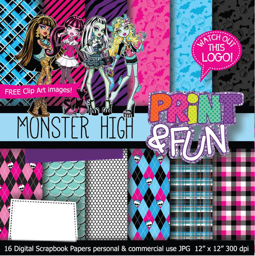 Kit Imprimible Pack Fondos Monster High Clipart 72