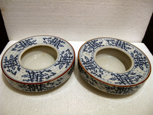 Antiguo Par Portabulbo Oriental Porcelana Japon Arita Sello