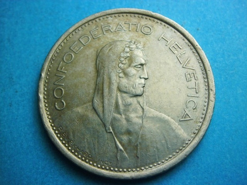 Moneda Suiza 5 Francos 1968 Niquel