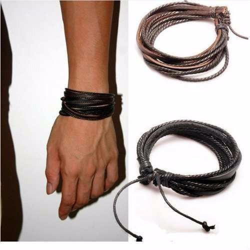 Pulseira Masculina Feminina Bracelete Tribal Couro Legítimo