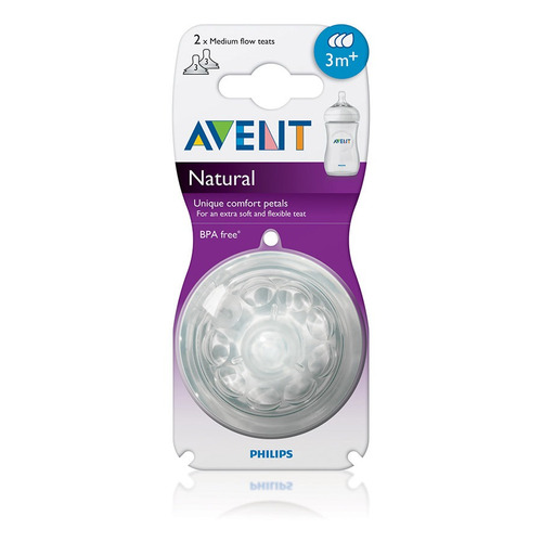 Set De 2 Tetinas Natural Philips Avent Flujo Medio 3 Meses +