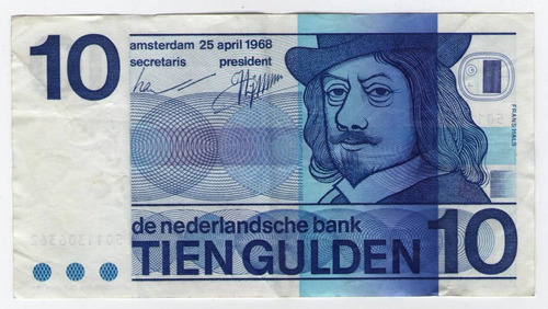 Antiguo Billete Holanda 10 Diez Gulden Florines Año 1968