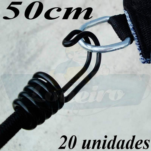 20 Extensor Latex 50cm X 8mm Gancho Duplo Encerado Caminhão