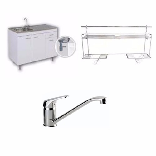 Imagen 3 de 10 de Bajo Mesada Cocina Con Bacha Griferia Secaplatos Con Barral