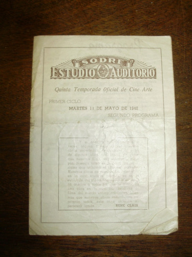 Sodre Estudio Auditorio Programa 11 Mayo 1948 Cine Arte
