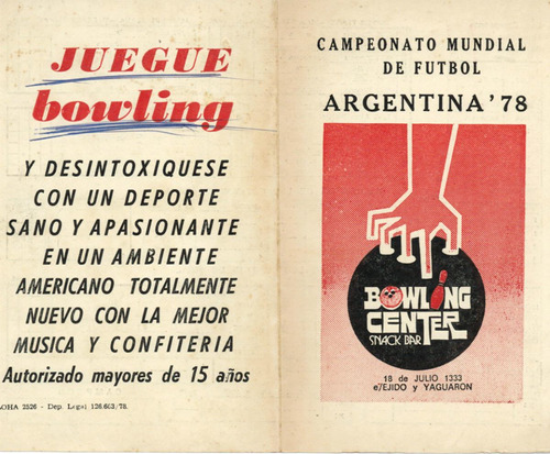 Mundial Futbol Argentina 1978 Fixture Bowling Uruguay Raro