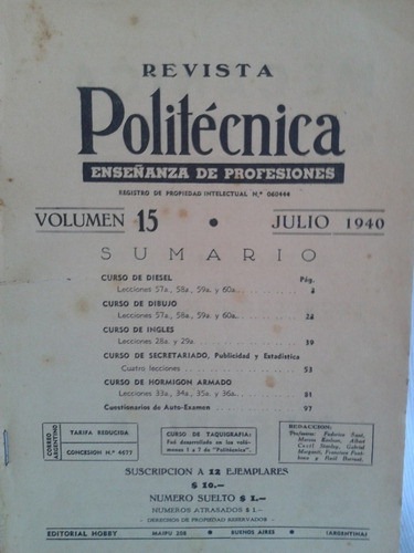 Revista Politécnica. Vol. 15 Julio 1940. Editorial Hobby