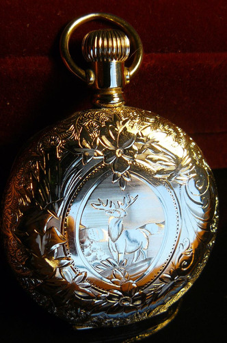 Fino Reloj Antiguo Oro Solido 3 Tapas Hampden 1888 Bolsillo