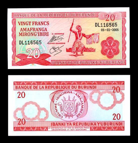 Burundi Billete De 20 Francos Año 2005 Sin Circular