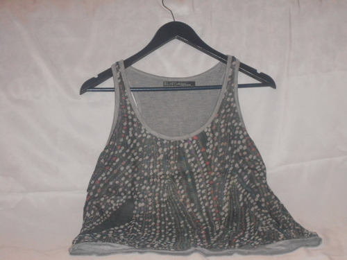 Remera Musculosa Gris Con Flores Talle S Zara