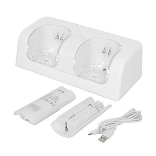 Base Cargador Doble Y 2 Baterias Recargables Wiimote Blanca