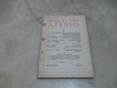 Revista Cultural Uruguaya  Anales Del Ateneo  Setiembre 1948