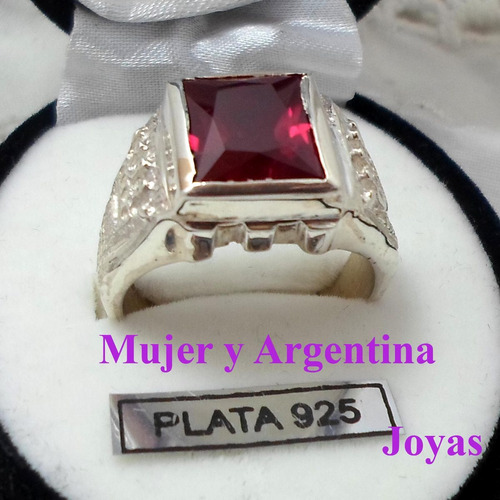 Anillo Plata Sello Hombre Macizo Cubic Rubi Nro 17.peso 9,1