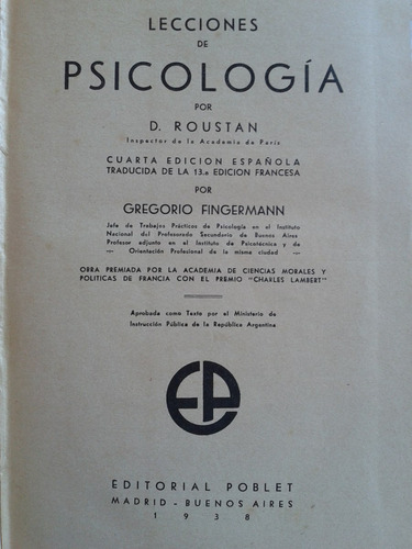 Lecciones De Psicología. D. Roustan. Editorial Poblet T Dura