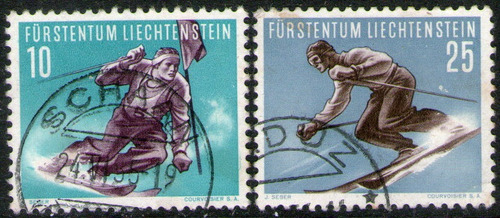 Liechtenstein Serie X2 Sellos Usados Deportes = Ski Año 1955