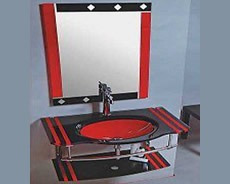 Mueble Baño Mesada Vidrio Roja Y Negra Estante Espejo 51237