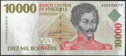 Venezuela, 10000 Bolivares 10 Feb 1998 Serie A 8 Dig P81