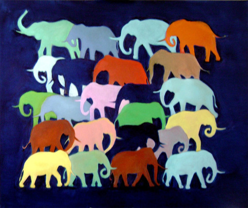Cuadro Original De Camilo Lucarini - Elefantes Ida Y Vuelta