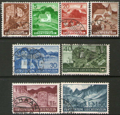 Liechtenstein Serie X 8 Sellos Capilla = Ruinas Año 1937