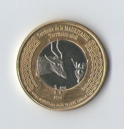Mauritania - 1 Franc 2014 - Bimetalica - Sc - Oryx