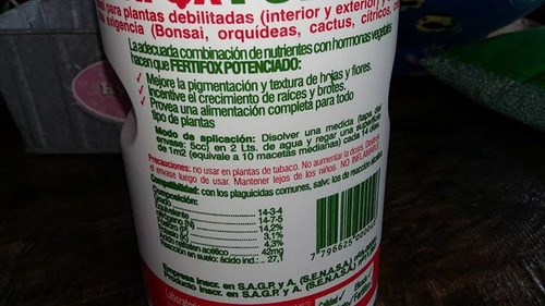 Imagen 3 de 4 de Fertifox Potenciado Con Hormona De Crecimiento 1 Litro Envio