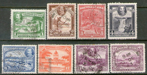 Guyana Británica 8 Sellos Catarata = Pesca = Mina Año 1934