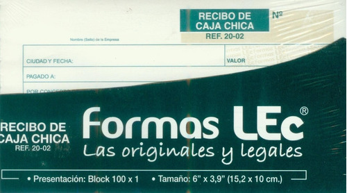 Formas Lec® Recibo De Caja Chica Ref. 20-02