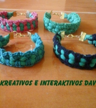 Pulsera Para Dama Tejida A Mano Con Trapillo Y Crochet