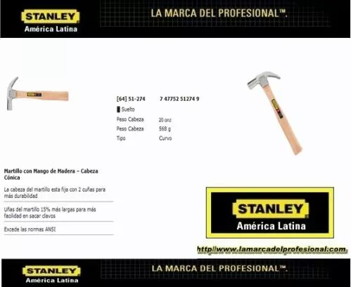 Martillo 20 onz cabo madera stanley 51-274