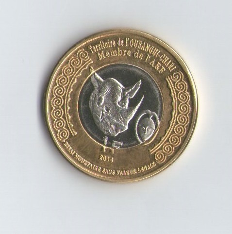Ubangui-chari (centr.rep) 1 Franc 2014-bimetalica- Rinoceron