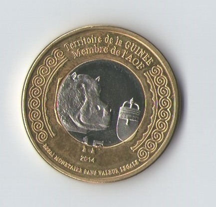 Guinea - 1 Franc 2014- Bimetalica - Sc- Hipopotamo