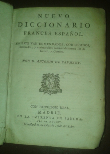 Nuevo Diccionario Francés Español Antonio De Campany