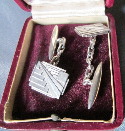 Joyeria Antigua Gemelos De Caballero Plata Diseño Art Deco