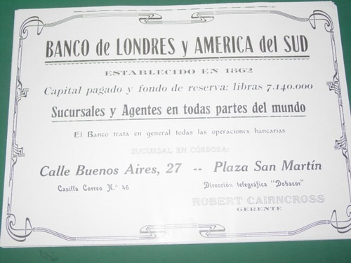 Cordoba Clipping Banco De Londres Y America Del Sud Sucursal