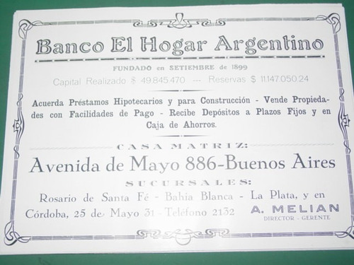 Cordoba Clipping Banco El Hogar Argentino Sucursal A. Melian