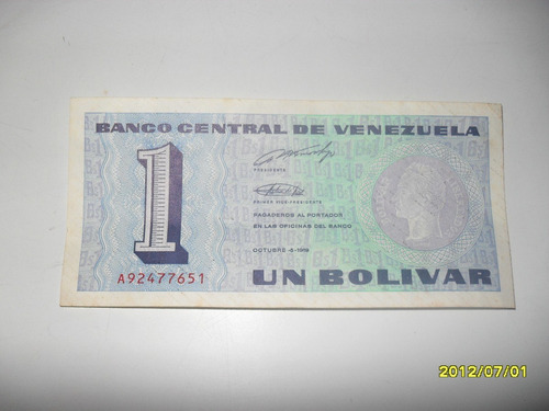 Billete De Un  Bolivar De 1989