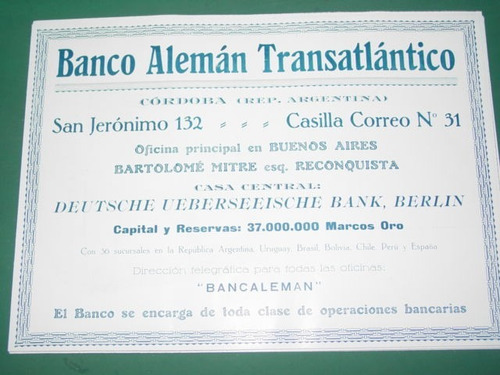 Cordoba Clipping Banco Aleman Trasatlantico Sucursal Cordoba