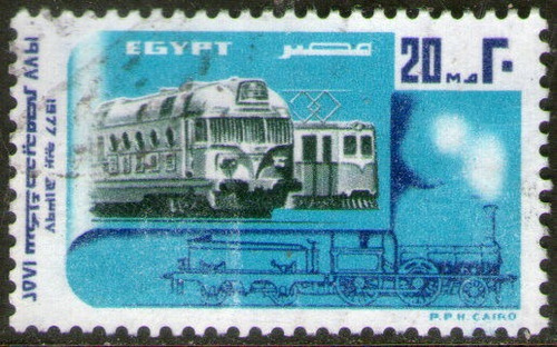 Egipto Sello Usado 125° Del 1° Ferrocarril = Tren Año 1977