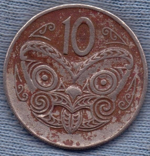Nueva Zelanda 10 Cents 1978 * Mascara Maori Koruru *