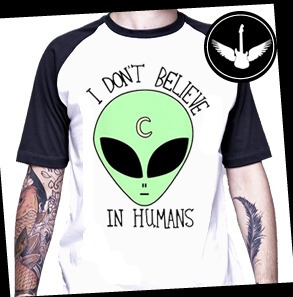 Camiseta Dont Believe In Humans Ou Baby Look Raglan Alien Et