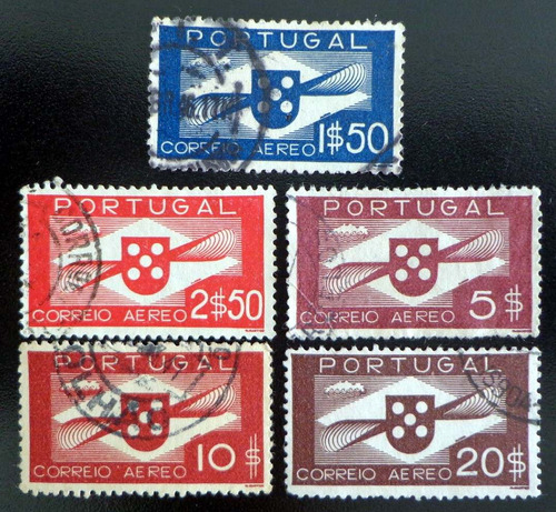 Portugal, Lote 5 Sellos Yv. 1-3-6-7-9 Aéreos 37 Usados L8393