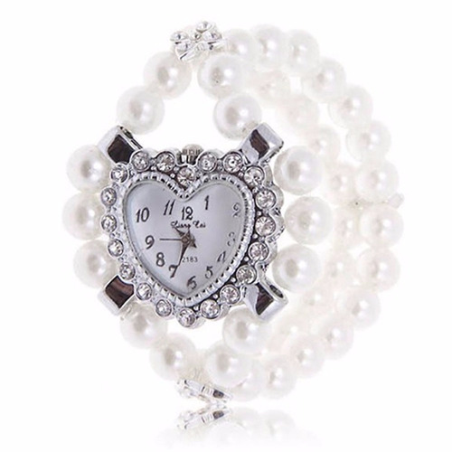 Reloj Mujer Casual Elegante C Perlas Forma Corazon / Regalo