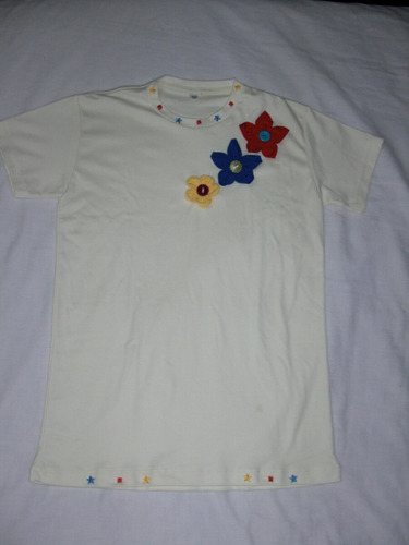 Imagen 3 de 3 de Franelas De Niña Decoradas Flores Tela Talla 6,10,12