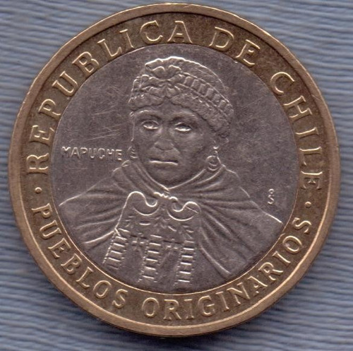 Chile 100 Pesos 2012 * Bimetalica * Indio Mapuche *