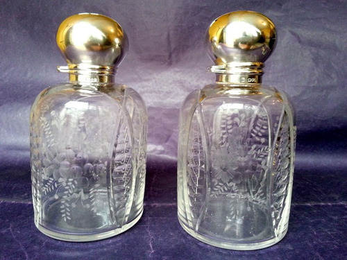 Hermoso Par D Perfumeros De Plata Inglesa Y Cristal Año 1900