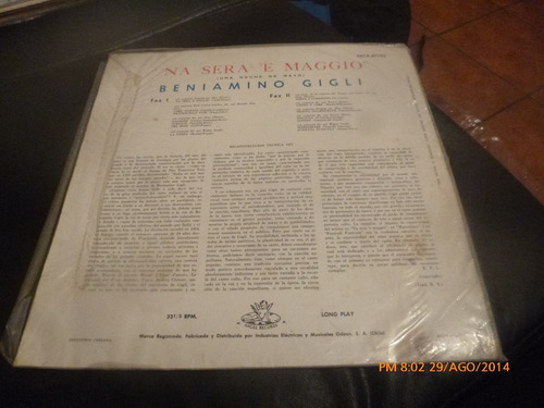 Vinilo Lp De Beniamino Gigli -- Na Sera E Maggio (u395