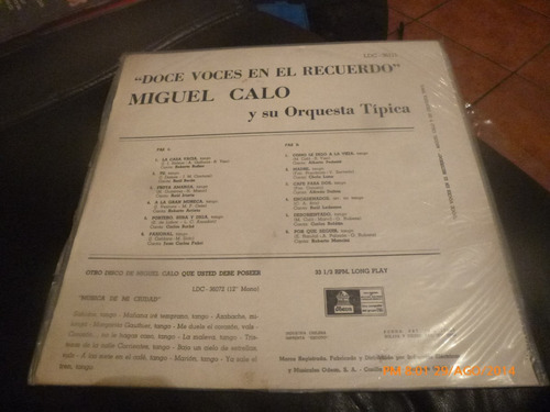 Vinilo Lp De Miguel Calo -- Doce Voces Del Recuerdo (u344