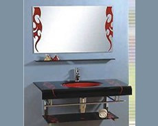 Mueble De Baño Mesada Vidrio Negra Pileta Roja Estante 51232