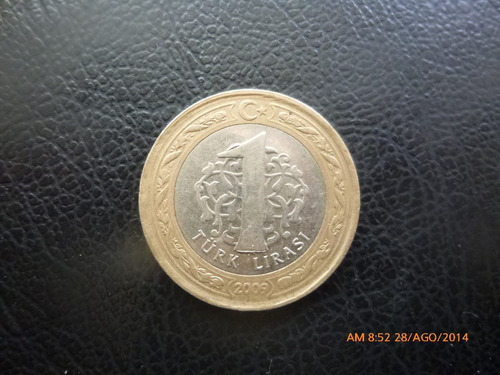 Moneda  Turkia  1 Lira 2009 Bimetalica(x590